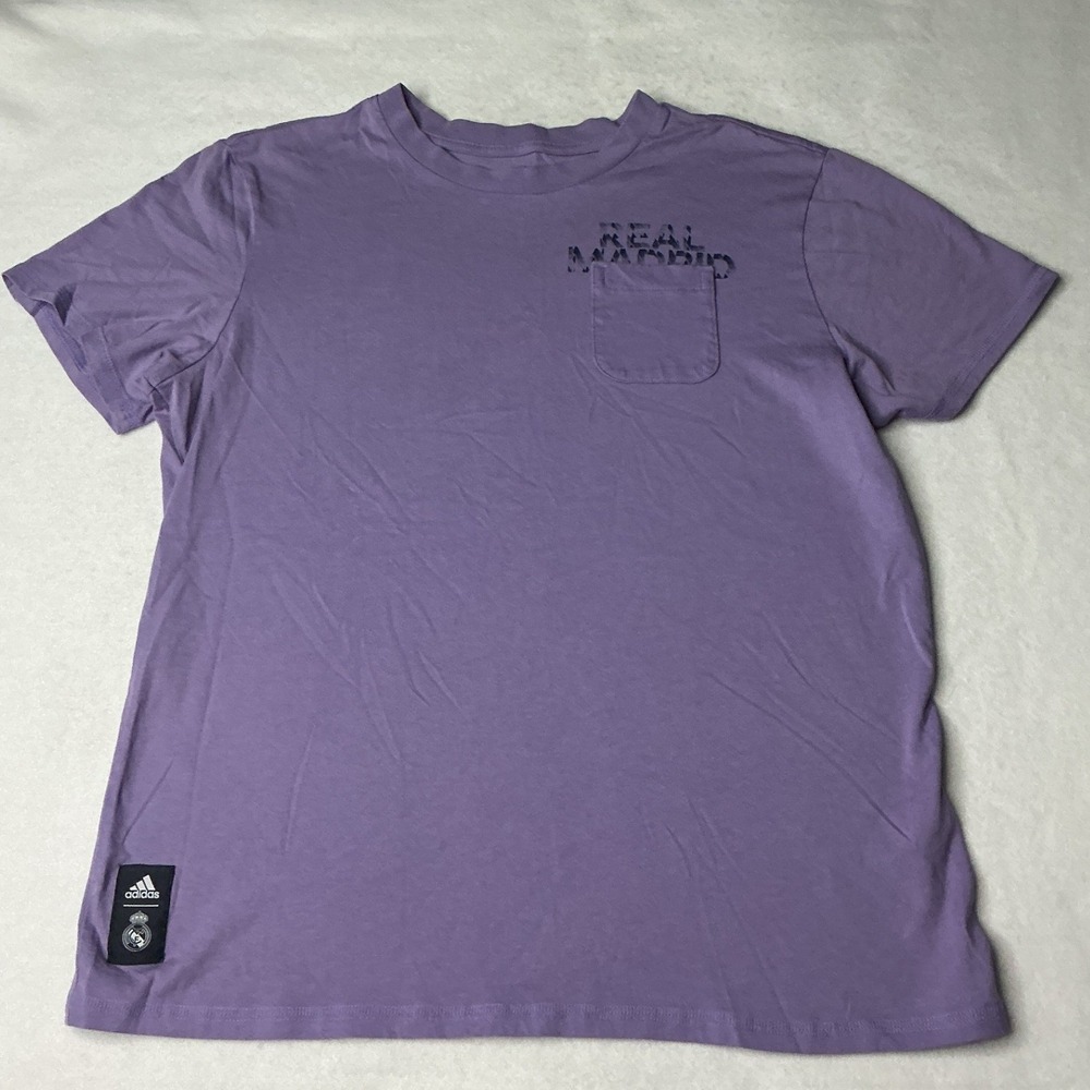 Adidas Real Madrid Pocket T-Shirt Womens Small Purple Cotton Short Sleeve Tee